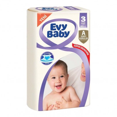 Evy Baby 3 Numara Süper Ekonomik Bebek Bezi 60 Adet